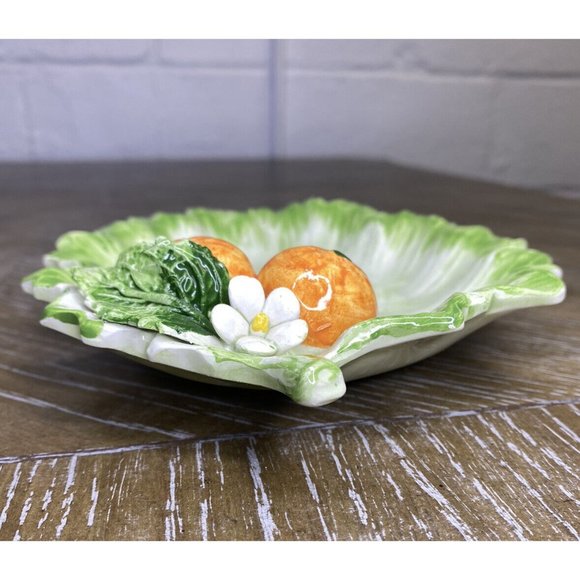 The Mane Lion Ceramic Leaf Tray Dish Orange Tangerine‎ Fruit Flower Italy Candy - Picture 10 of 16